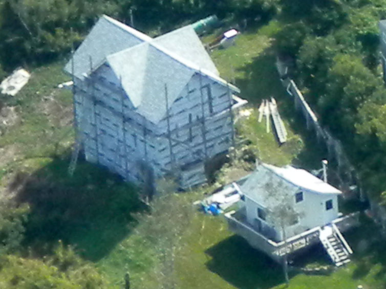 Overhead view of house with Typar on it